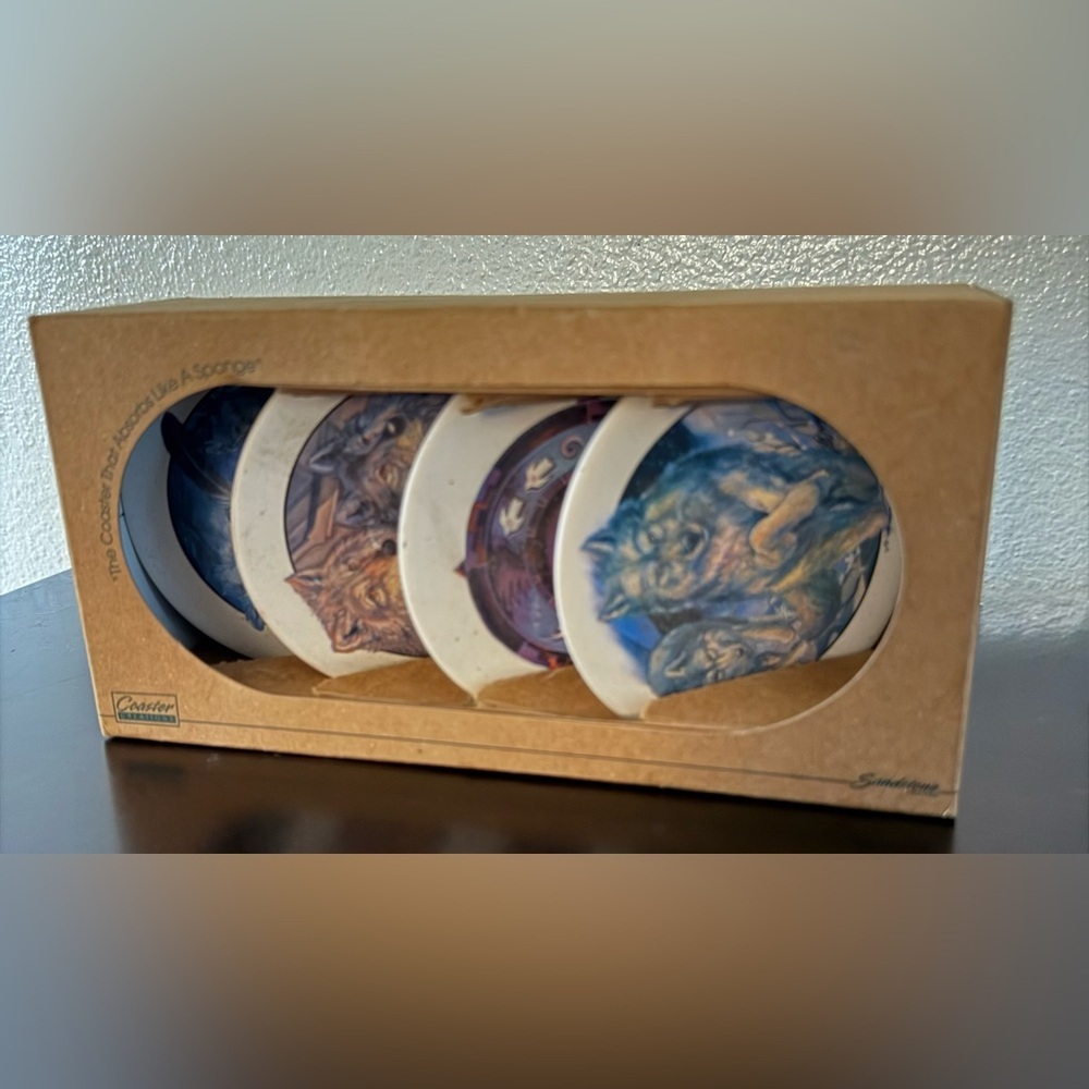 Wolf Sandstone Coaster Set | Rustic Cabin Lodge Decor | Wildlife Nature Coasters - Picture 5 of 6